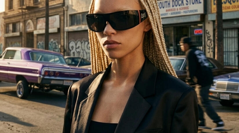 Lunettes de soleil noires style Chicano Hardcore oversized South Dock Store