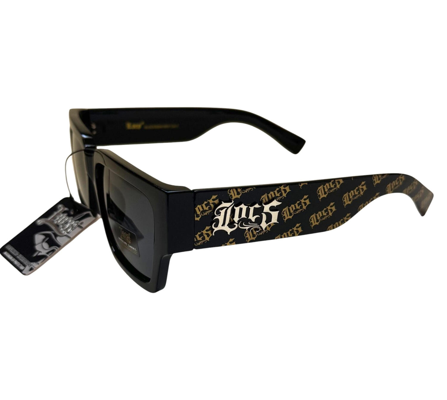Lunettes Locs - Détails Dorés - 91204 MIX GOLD Lunettes de soleil Locs noires avec inscriptions et détails dorés sur les branches style gangsta skate biker